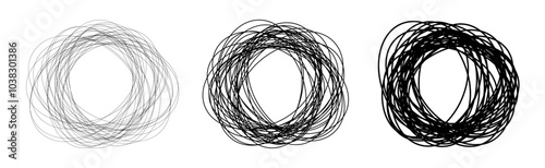 Three circular overlapping line patterns in increasing thickness