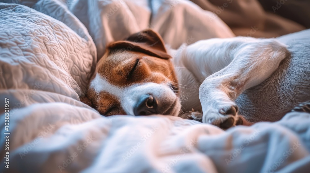 Obraz premium the dog is sleeping in the bed. selective focus