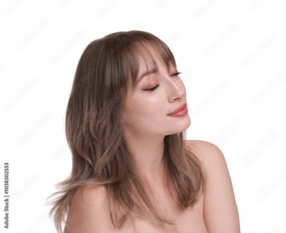 Attractive woman with stylish haircut on white background Attractive woman with stylish haircut on white background