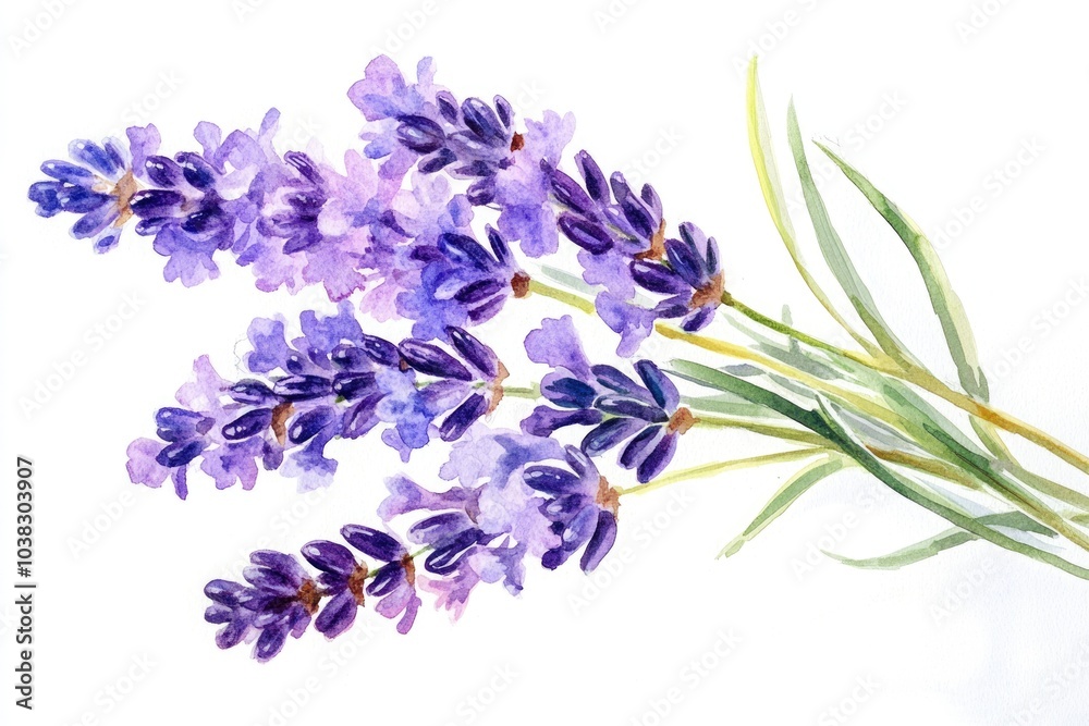 Fototapeta premium Watercolor Lavender Blossom Bouquet. Floral Illustration with Purple Flowers on White Background