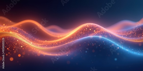 Abstract wavy lines with luminous particles in vibrant colors, perfect for digital backgrounds, technology themes, and creative projects.