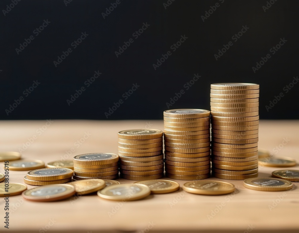 stacks of coins on the table stacks of coins on the table