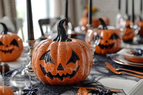 halloween table decor, elegantly spooky halloween table decor with pumpkin bowls, bat napkin rings, and spiderweb tablecloth for a ghoulishly chic touch photo