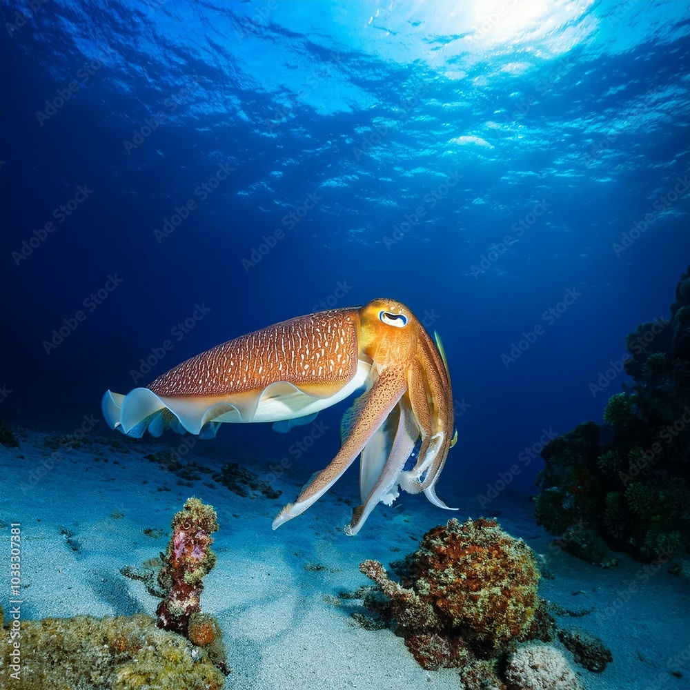 Fototapeta premium cuttlefish under the sea, AI generated