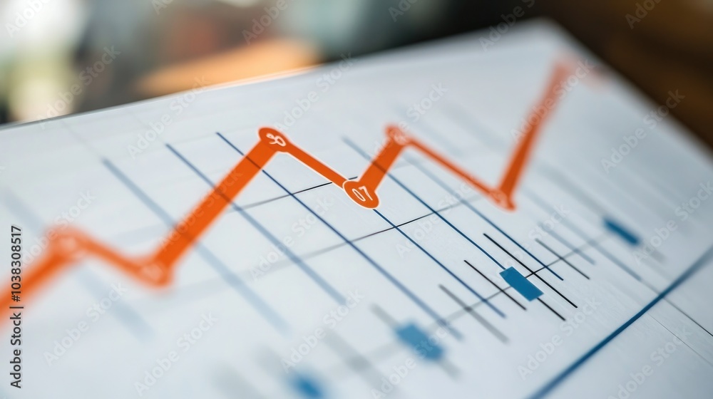 Graph with an orange line showing upward trend Graph with an orange line showing upward trend