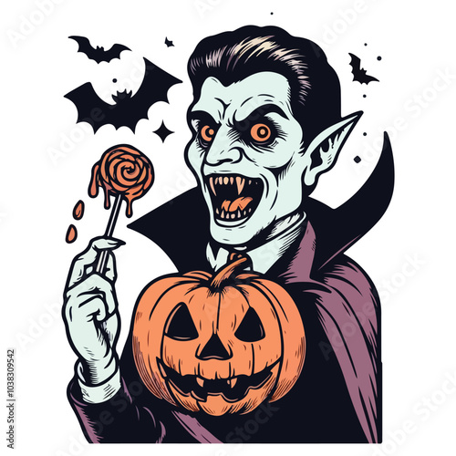 Happy Halloween Day cute vampire dracula spooky ghost, festival illustration elements for decoration, prints. Cartoon scary evil character