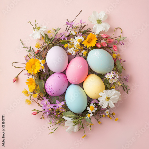 Easter eggs in a nest