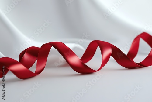 Elegant red ribbon on silky white fabric