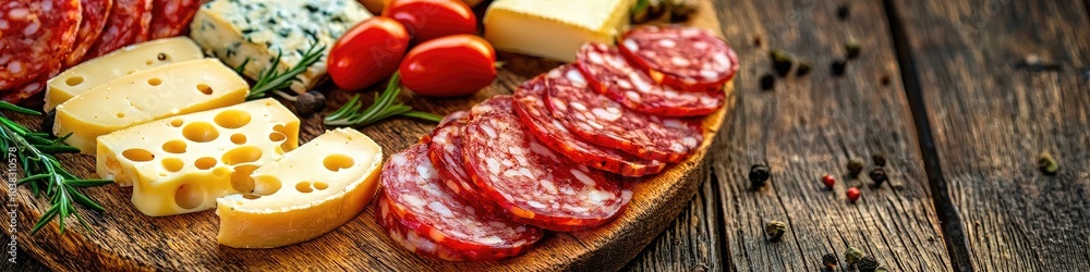 sausage and cheese slices on a board. selective focus sausage and cheese slices on a board. selective focus