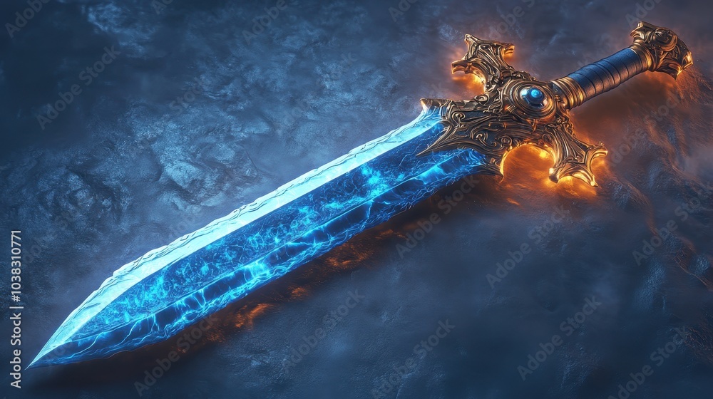 Obraz premium Gorgeous fantasy sword Digital Illustration on white background. Gaming Assets. generative ai technology