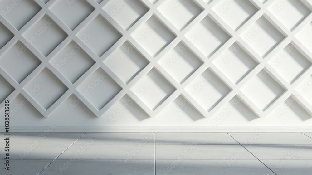 Obraz premium Clean Minimalist White Wall with Geometric Shadows and Sleek Product Background - 3D Render Illustration
