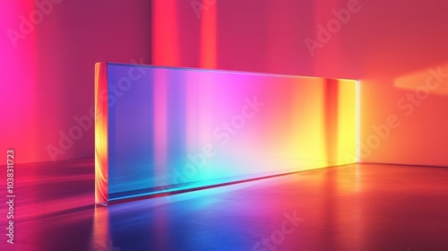 Abstract 3d  of light emitter glass with iridescent holographic neon vibrant gradient texture. Design element for banner, background, wallpaper, header, poster or cover.