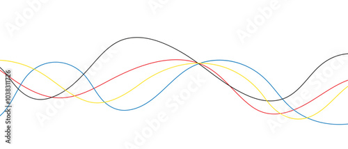 abstract black yellow red blue thin wave line art can be used background.