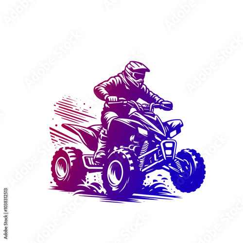 Quad bike rider. Extreme sport vehicle modern vector isolated illustration