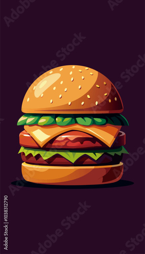 Delicious Cartoon burger Vector illustration.