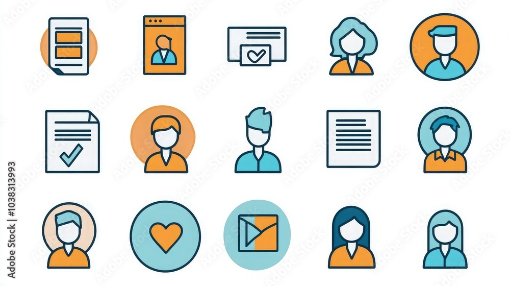 Modern HR icon set with simple, minimalistic design elements. Modern HR icon set with simple, minimalistic design elements.