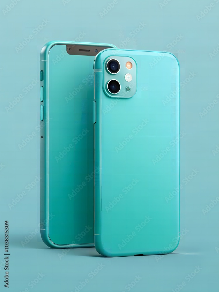 A sleek mockup of the smartphone in Turquoise color with soft Turquoise background A sleek mockup of the smartphone in Turquoise color with soft Turquoise background