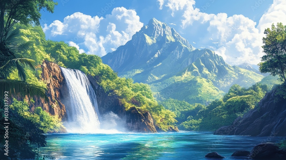 Fototapeta premium mountain with waterfall in tropical forest