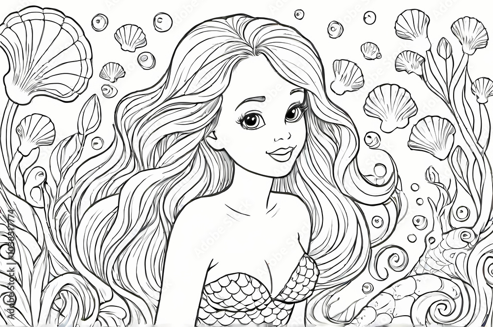 Cute Little Mermaid Coloring Book Page Cute Little Mermaid Coloring Book Page
