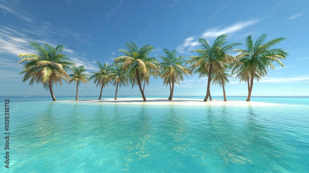 Group of Tall Palm Trees on Small Tropical Island Group of Tall Palm Trees on Small Tropical Island
