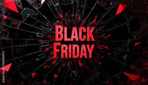 Black Friday sale promotional concept with shattered glass effect on dark background