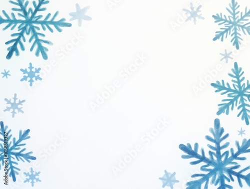 Winter snow frame. Christmas watercolor Snowflakes border. Snowy frame frozen background