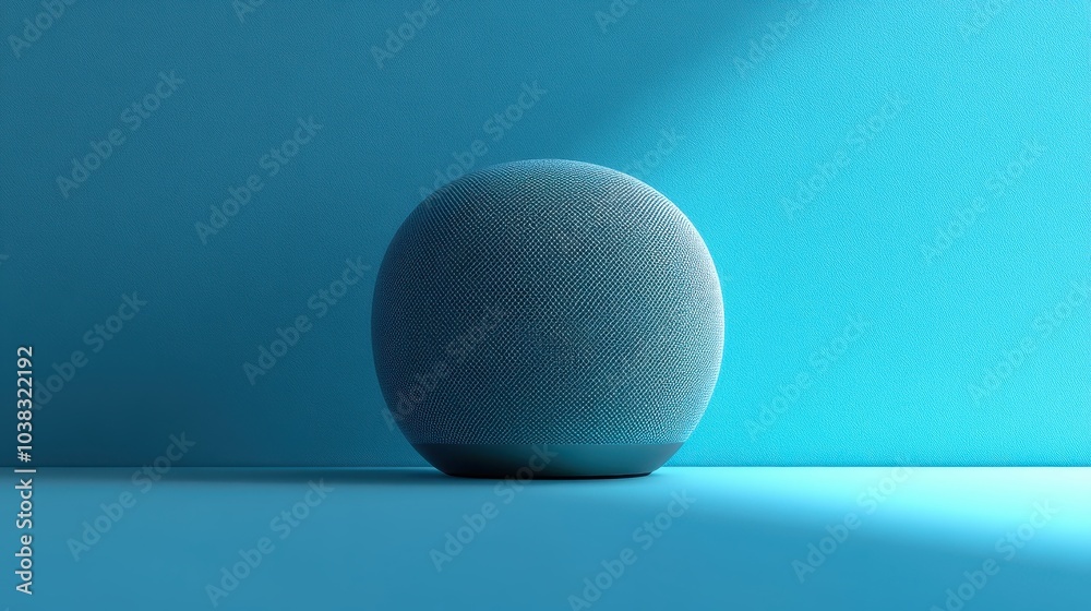 A modern smart speaker on a vibrant blue background, showcasing innovative technology and minimalistic design. A modern smart speaker on a vibrant blue background, showcasing innovative technology and minimalistic design.