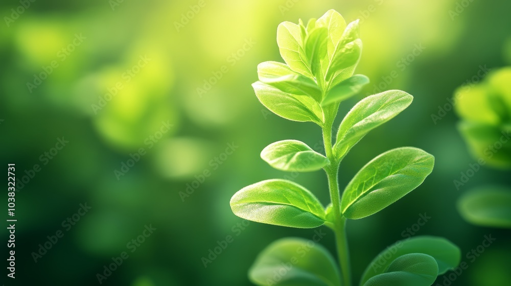 Obraz premium Vibrant green leaf, natural light, soft blurred background