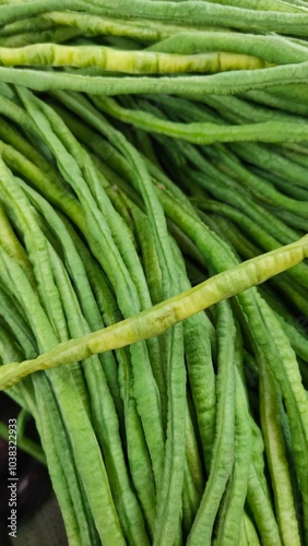 pile of green long bean plant vegetables