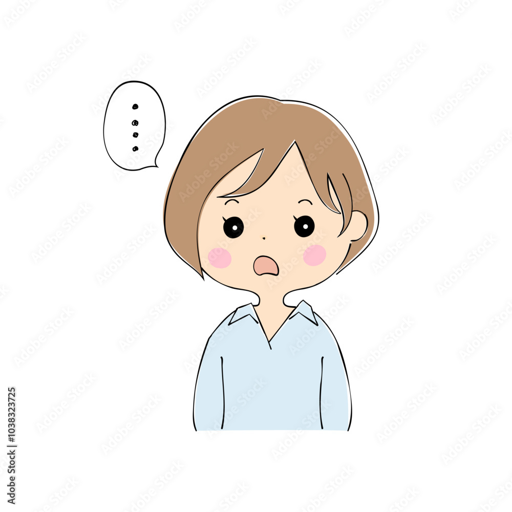 若い女性　表情バリエーション_肌色　ペン画風