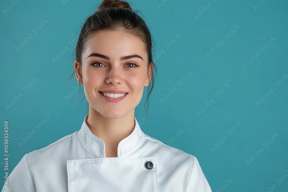 Young female chef wearing in white uniform Young female chef wearing in white uniform