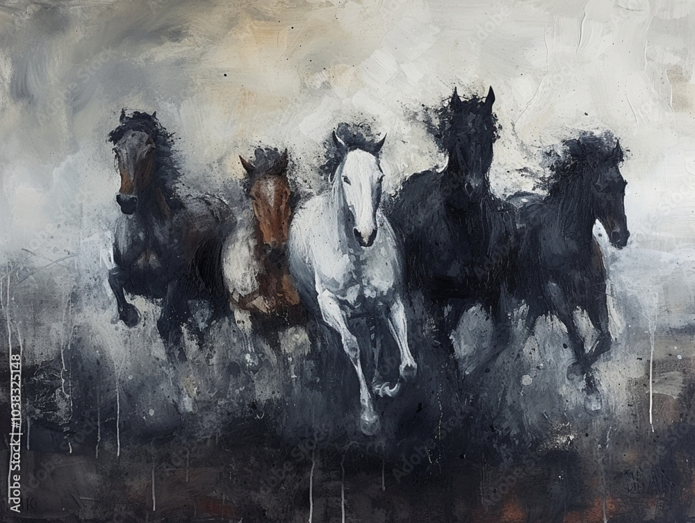 At sunset, horses run along the sandy shore of the ocean. At sunset, horses run along the sandy shore of the ocean.