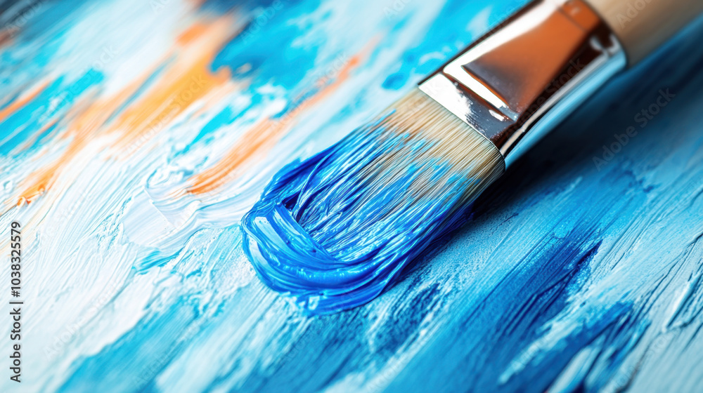 Fototapeta premium Blue Paint Dripping Down a White Wall