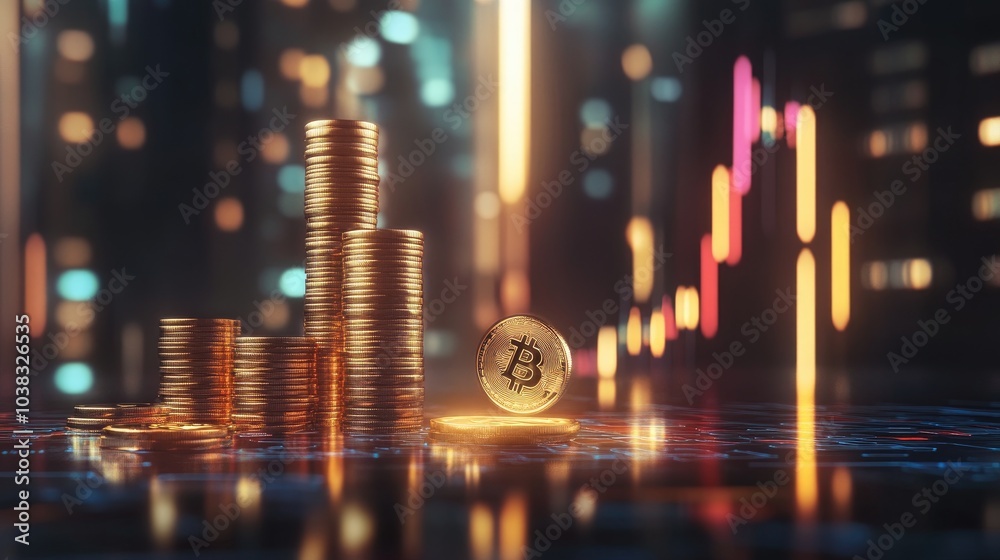 coin over a graph, idea and business growth, 3D illustration 