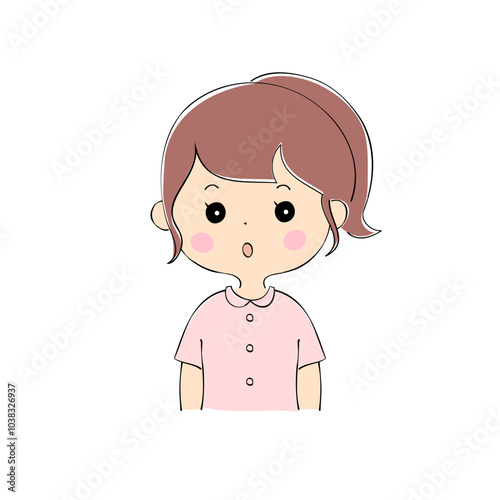 感心している若い女性　表情バリエーション_肌色　ペン画風
