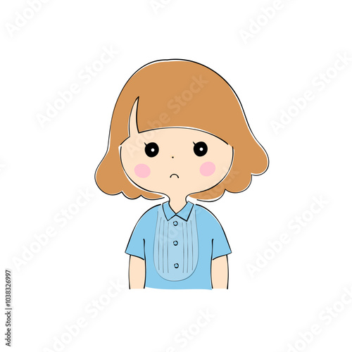 つまらなそうにしている若い女性　表情バリエーション_肌色　ペン画風