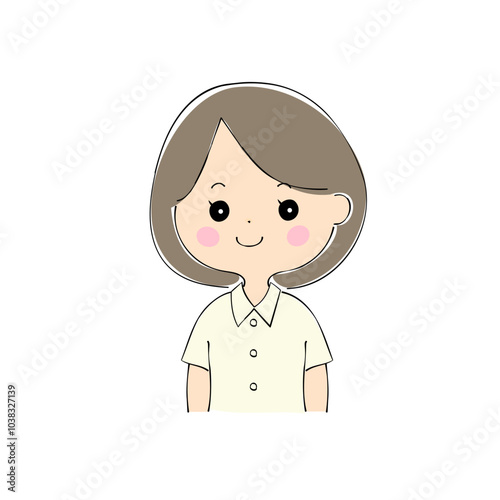 微笑む若い女性　表情バリエーション_肌色　ペン画風