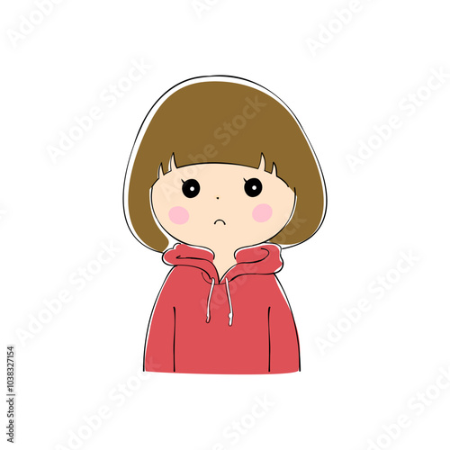 つまらなそうにしている若い女性　表情バリエーション_肌色　ペン画風
