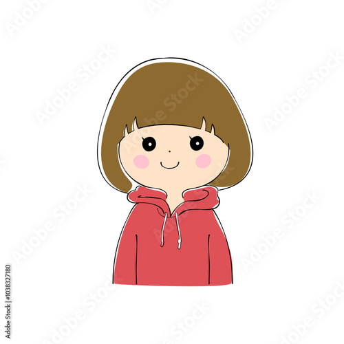 微笑む若い女性　表情バリエーション_肌色　ペン画風