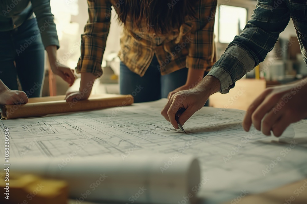 Male architect working with a blueprints in modern office Male architect working with a blueprints in modern office