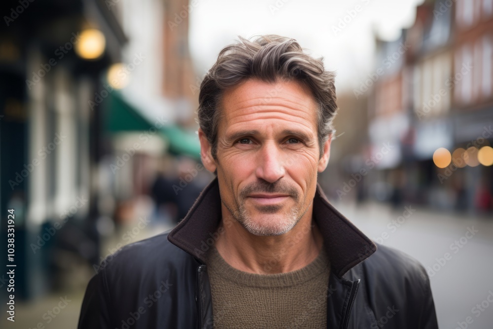 Portrait of handsome middle-aged man with grey hair in the city Portrait of handsome middle-aged man with grey hair in the city