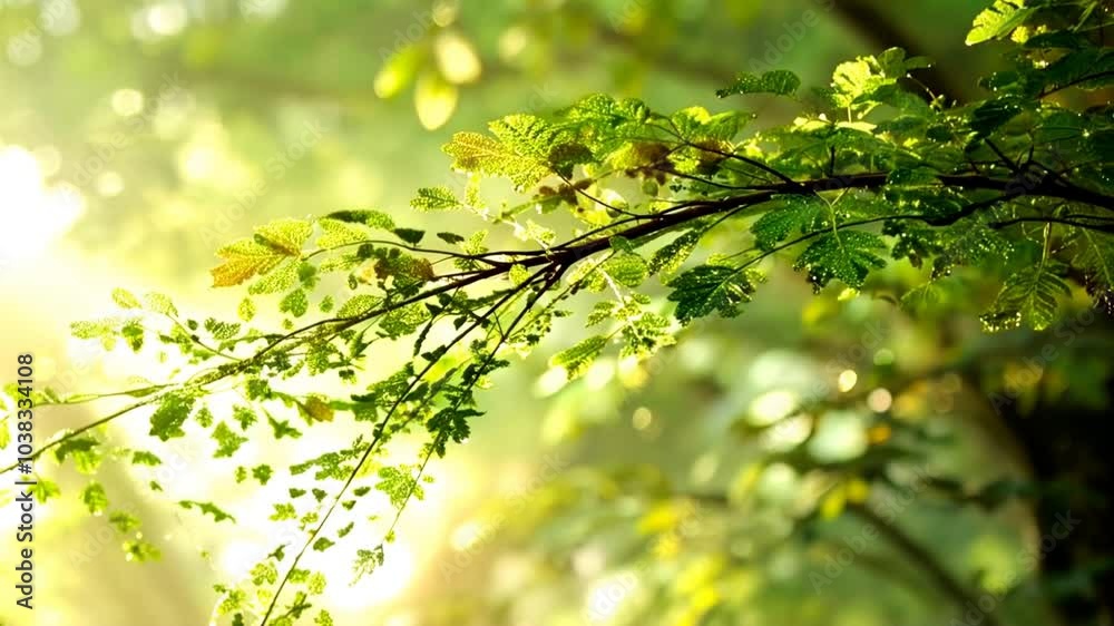 Sunlight Illuminating Green Branches in Forest Sunlight Illuminating Green Branches in Forest