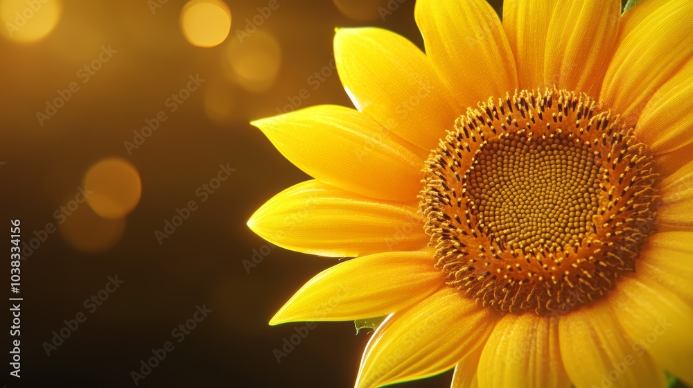 Obraz premium Vibrant sunflower with bright yellow petals against a warm, blurred background.