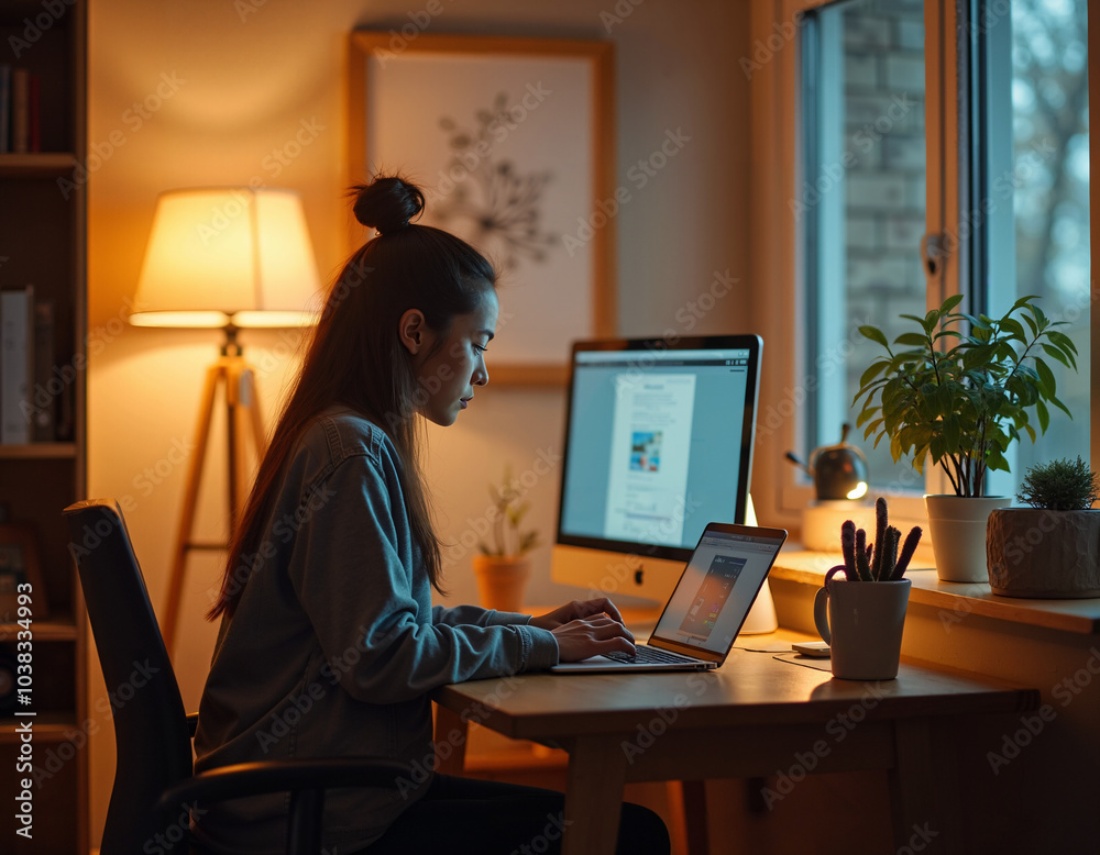 Woman Working On Laptop. Woman Working On Laptop.