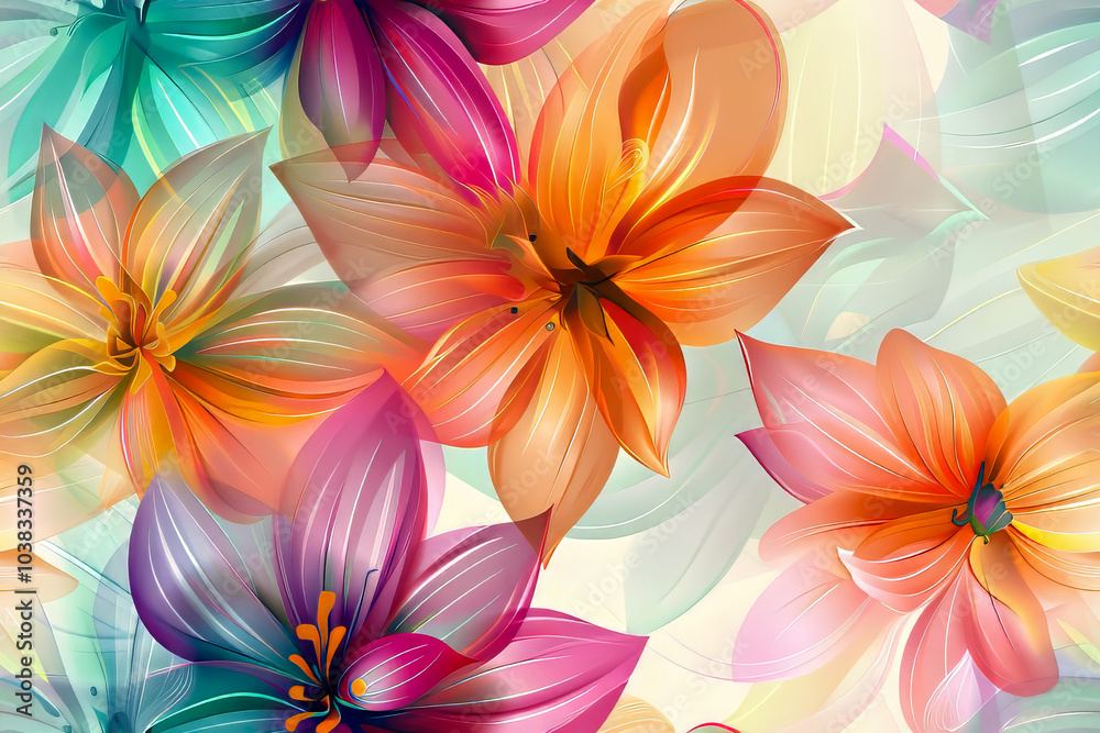 Modern colourful flower design background with a seamless repeat and fully tileable floral pattern. Modern colourful flower design background with a seamless repeat and fully tileable floral pattern.