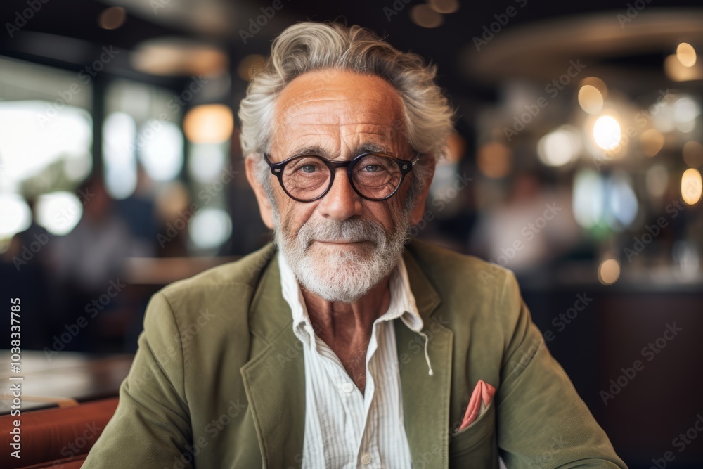 Portrait of senior man with eyeglasses in a cafe. Portrait of senior man with eyeglasses in a cafe.