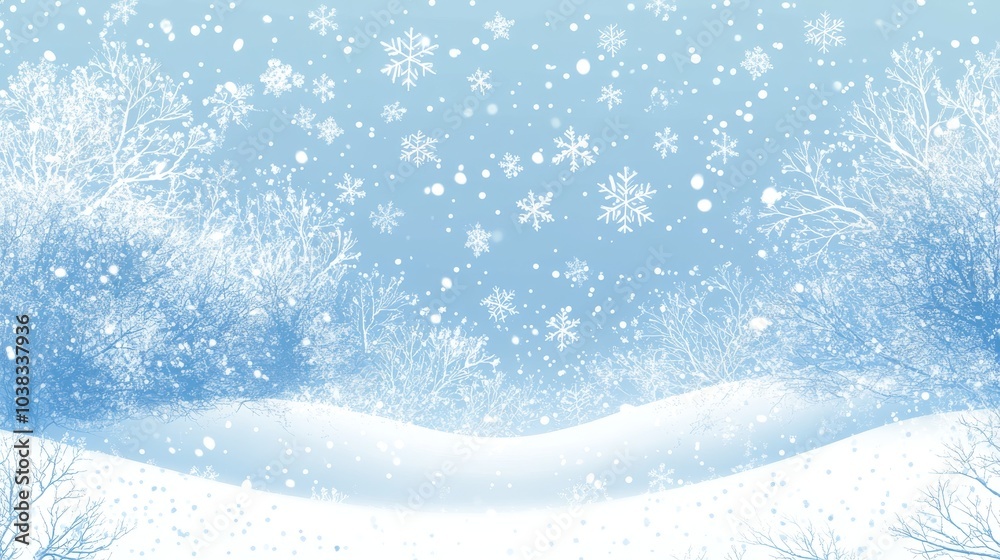 A beautiful winter scene with falling snowflakes. Perfect for Christmas cards or wintery designs. Includes a snowy landscape and a snowy background. A beautiful winter scene with falling snowflakes. Perfect for Christmas cards or wintery designs. Includes a snowy landscape and a snowy background.