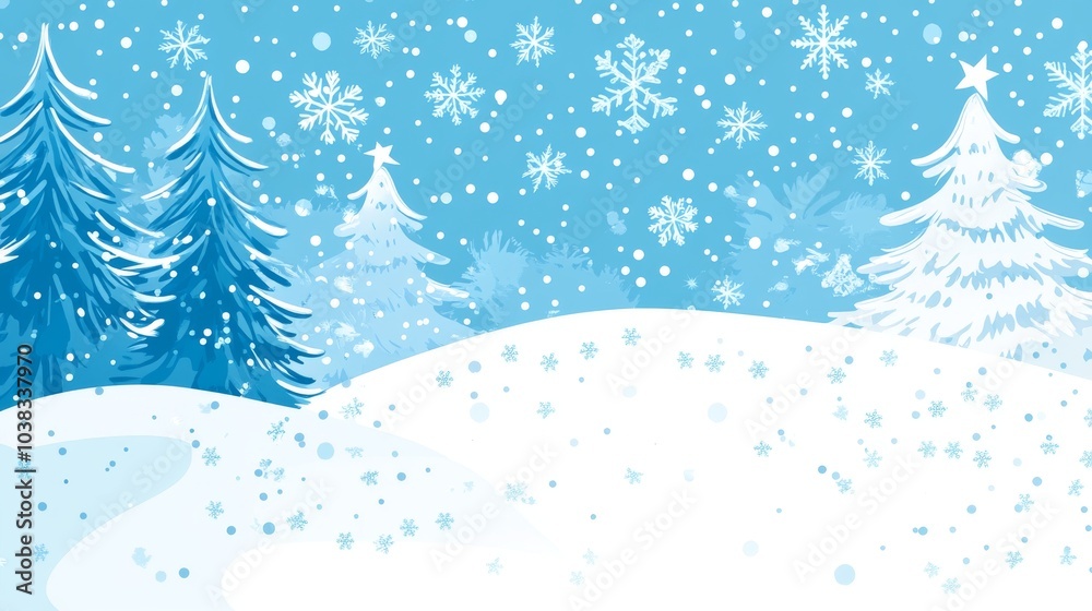 A beautiful winter scene with falling snowflakes. Perfect for Christmas cards or wintery designs. Includes a snowy landscape and a snowy background. A beautiful winter scene with falling snowflakes. Perfect for Christmas cards or wintery designs. Includes a snowy landscape and a snowy background.