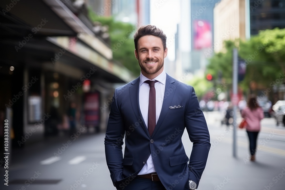Portrait of a handsome young businessman smiling in the city streets. Portrait of a handsome young businessman smiling in the city streets.