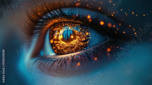 Close-Up of Eye with Holographic Overlay photo